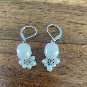 Pearl Cluster Drop Earrings - White Faux Pearl Dangle